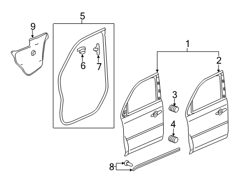 2009 Honda Pilot Front Door Seal, L. FR. Door Side Sill Diagram for 72367-SZA-A01