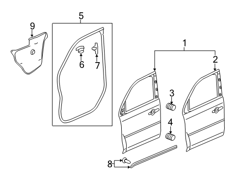 2009 Honda Pilot Front Door Weatherstrip, L. FR. Door Diagram for 72350-SZA-A01