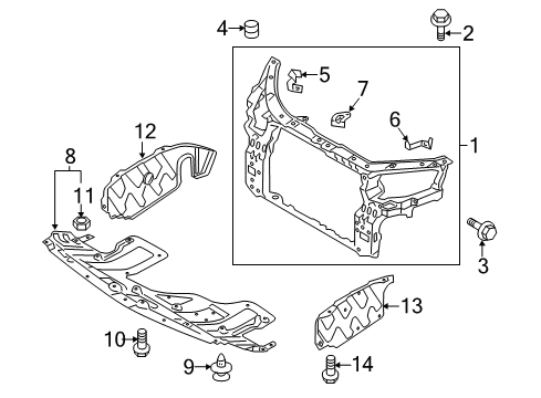 2011 Kia Sorento Radiator Support, Splash Shields Bracket Diagram for 641851U000