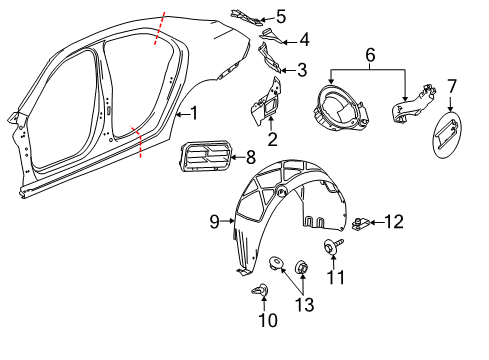 2013 Chevrolet Malibu Quarter Panel & Components Tail Lamp Pocket Diagram for 23213323
