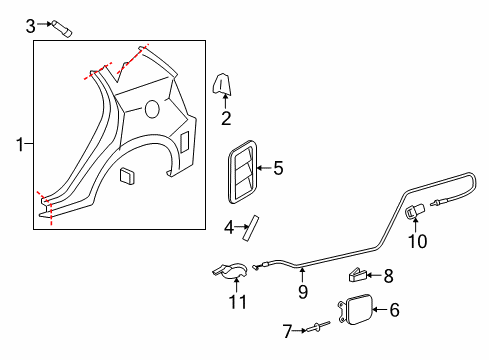 2010 Pontiac Vibe Quarter Panel & Components Spring, Fuel Tank Filler Door Diagram for 19204903