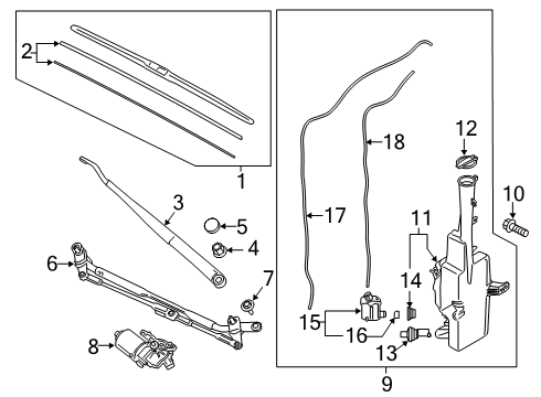 2021 Hyundai Palisade Wipers Windshield Washer Reservoir Assembly Diagram for 98611-S8000
