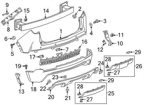 2019 Cadillac XT4 Rear Bumper Trim Cover Stud Diagram for 11612235