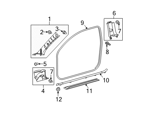 2008 Scion tC Interior Trim - Pillars, Rocker & Floor Windshield Pillar Trim Diagram for 62220-21040-B0