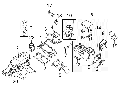 2020 Nissan Frontier Center Console Cup Holder Assembly Diagram for 96965-ZP00D