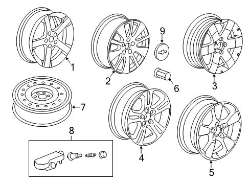 2012 Chevrolet Captiva Sport Wheels, Covers & Trim Wheel, Alloy Diagram for 9597429
