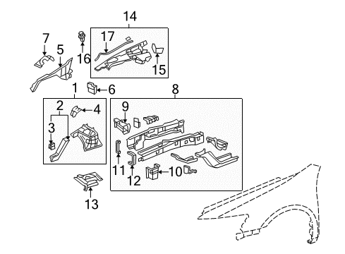 2007 Acura RL Structural Components & Rails Garnish, Left Front Fender Diagram for 74207-SJA-A00