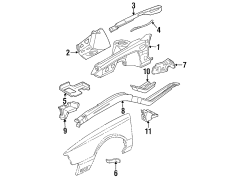 1990 Cadillac DeVille Fender - Inner Structure & Rails Bracket-Front Fender Front Lower-Light Diagram for 25532613