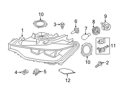 2018 BMW 320i xDrive Headlamps Right Headlight Diagram for 63118492470