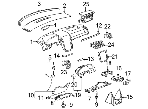 2005 Buick Terraza Cluster & Switches, Instrument Panel Housing Asm, Instrument Panel Outer Air Outlet Deflector Vy *Cashmere Diagram for 15119195