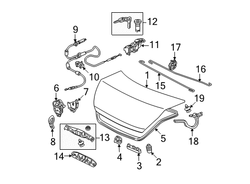 2010 Honda Accord Trunk Clip, Trunk Opener Spring Diagram for 74873-TE0-A00