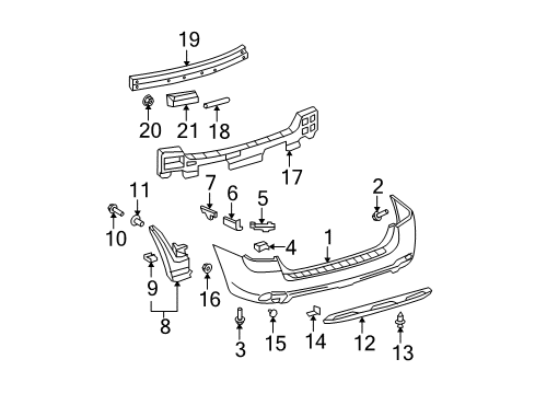 2009 Toyota Highlander Rear Bumper Bumper Cover Side Support Diagram for 52156-0E040