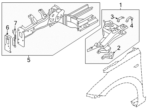 2012 Hyundai Elantra Structural Components & Rails Bracket Assembly-Fender Rear Upper Mounting Diagram for 64575-3X000