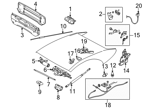 2006 BMW 650i Convertible Top Left Hydraulic Cylinder, Soft-Top Lid Diagram for 54347019805