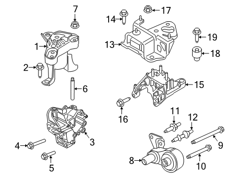 2014 Ford Fiesta Engine & Trans Mounting Support Plate Bolt Diagram for -W500340-S442