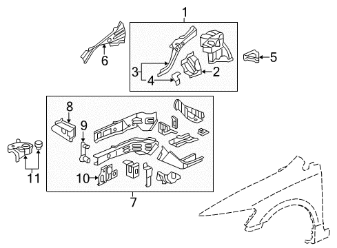 2009 Honda Civic Structural Components & Rails Wheelhouse Set, L. FR. Diagram for 04652-SNA-A00ZZ