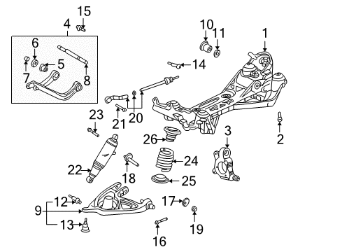 2005 Pontiac Aztek Rear Suspension, Lower Control Arm, Upper Control Arm, Ride Control, Stabilizer Bar, Suspension Components Suspension Crossmember Bolt Diagram for 11519061