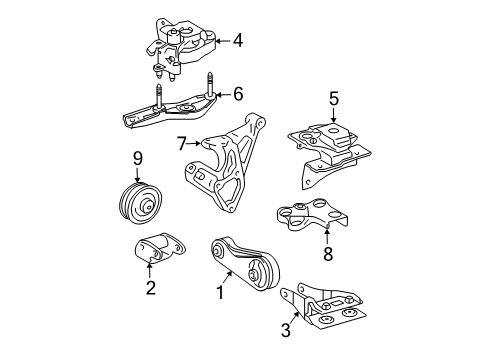 2006 Toyota Prius Engine & Trans Mounting Mount Bracket Diagram for 12325-21150