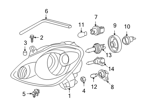 2003 Toyota MR2 Spyder Headlamps Back Up Lamp Bulb Socket Diagram for 90075-99080