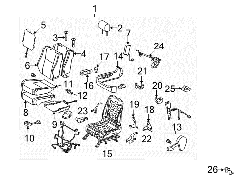 Diagram for 2009 Toyota Tundra Passenger Seat Components 