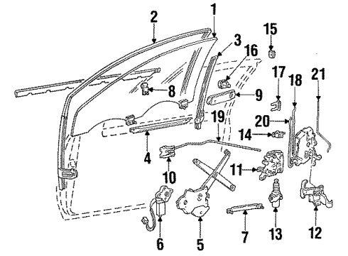 1991 Mercury Cougar Door Glass & Hardware, Lock & Hardware Run Channel Retainer Diagram for F2SZ63222A01A