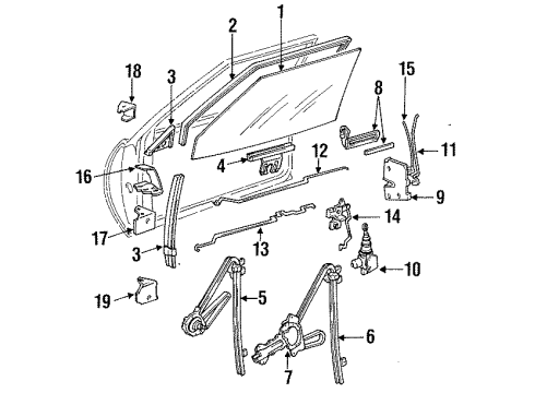 1984 Oldsmobile Cutlass Ciera Front Door - Glass & Hardware Chan Asm Glass Running Front Door Diagram for 20373103