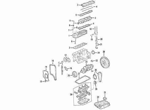 2000 Oldsmobile Alero Engine Parts, Mounts, Cylinder Head & Valves, Camshaft & Timing, Oil Pan, Oil Pump, Balance Shafts, Crankshaft & Bearings, Pistons, Rings & Bearings Gasket Kit, Engine Service Diagram for 12482032