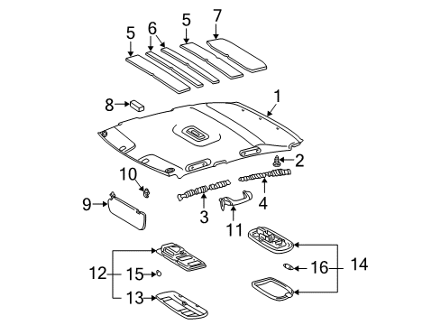 2008 Toyota Corolla Interior Trim - Roof Sunvisor Diagram for 74310-02B40-B0