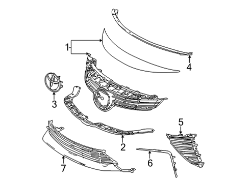 2018 Toyota Mirai Grille & Components Outer Grille Diagram for 53128-62010