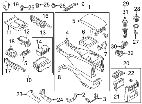 2015 Infiniti Q70L Heated Seats Center Console Cup Holder Diagram for 68430-1MA2B