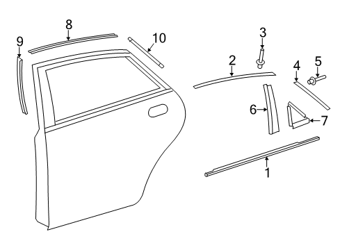 2014 Toyota Avalon Exterior Trim - Rear Door Upper Molding Diagram for 75763-07020