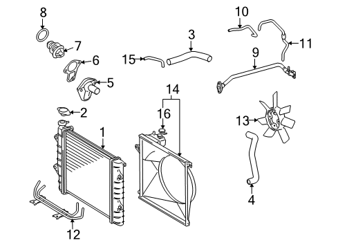 2012 Toyota Tacoma Radiator & Components, Cooling Fan Lower Hose Diagram for 16572-0C110