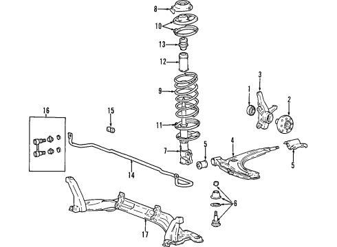 1997 Hyundai Tiburon Front Suspension Components, Lower Control Arm, Stabilizer Bar Front Spring Pad, Upper Diagram for 54623-29000