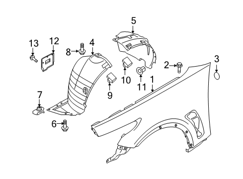 2010 Infiniti FX50 Fender & Components Protector-Front Fender, LH Diagram for 63843-1CA0A