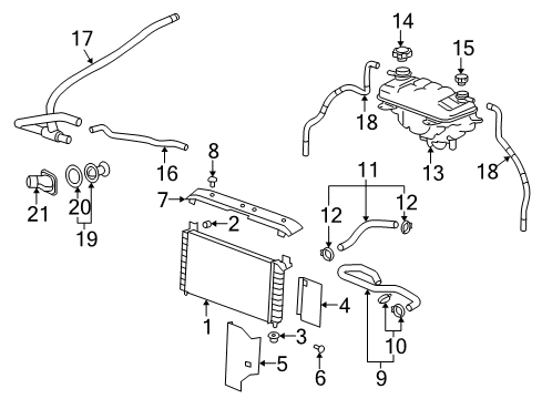 2010 Cadillac Escalade Radiator & Components Overflow Hose Diagram for 25880382