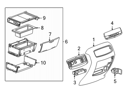 2021 Cadillac Escalade ESV Center Console Rear Trim Diagram for 84266563