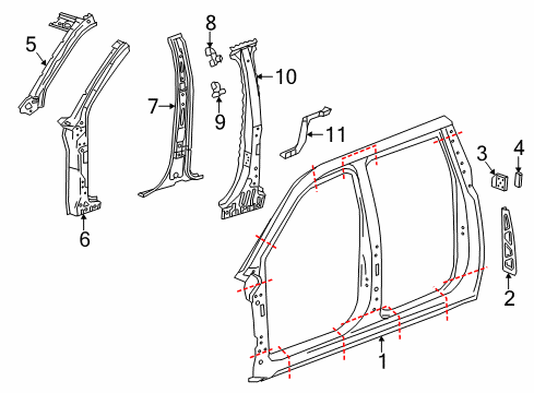 2015 GMC Yukon XL Uniside Inner Center Pillar Lower Bracket Diagram for 20985494