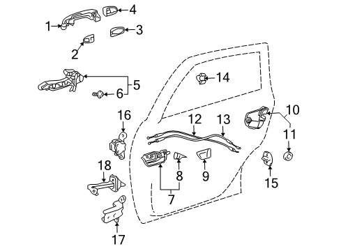 2008 Toyota Prius Rear Door - Lock & Hardware Frame Diagram for 69204-47010