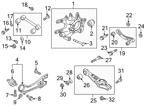 2016 Hyundai Santa Fe Rear Suspension Components, Lower Control Arm, Upper Control Arm, Stabilizer Bar Bush-Rear Assist Arm Diagram for 55253-2W100