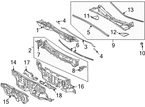 2004 Lexus RX330 Cowl Panel Sub-Assy, Dash Diagram for 55101-0E010