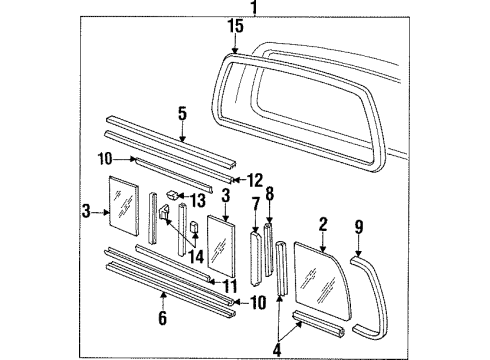 1994 Ford Ranger Back Glass Run Channel Diagram for F37Z10422A36A