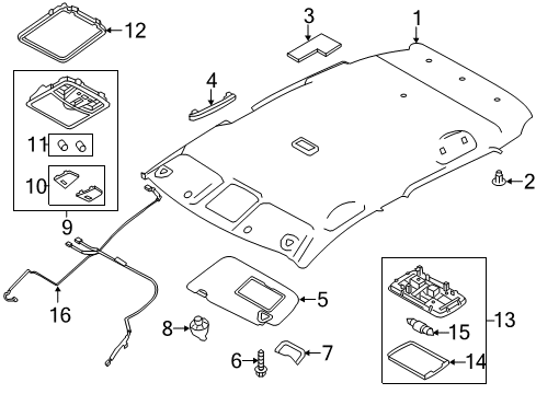 2012 Nissan Leaf Interior Trim - Roof Lamp Assembly Map Diagram for 26430-1LA2A