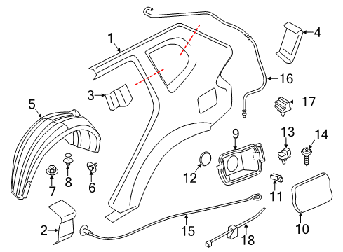 2014 BMW X3 Quarter Panel & Components Filler Flap Actuator Diagram for 67117193172