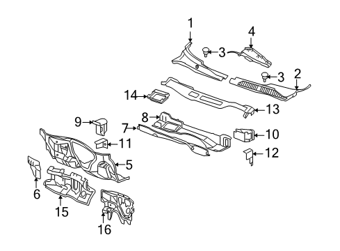 2007 Chevrolet Monte Carlo Cowl Water Deflector Diagram for 15794785