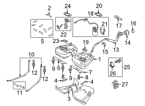 2011 Ford Mustang Fuel System Components Heat Shield Insulator Diagram for BR3Z-9A068-C