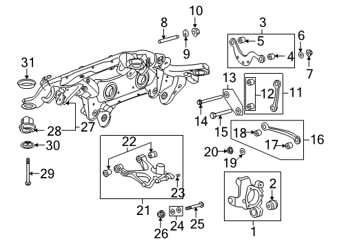 2017 Buick Enclave Rear Suspension, Lower Control Arm, Upper Control Arm, Stabilizer Bar, Suspension Components Suspension Crossmember Diagram for 23234877