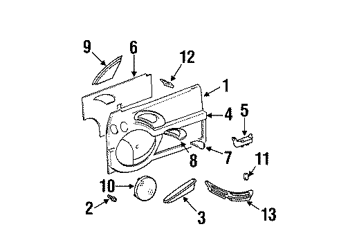 1993 Pontiac Grand Am Door & Components Armrest Asm-Front Side Door Graphite Diagram for 16650397