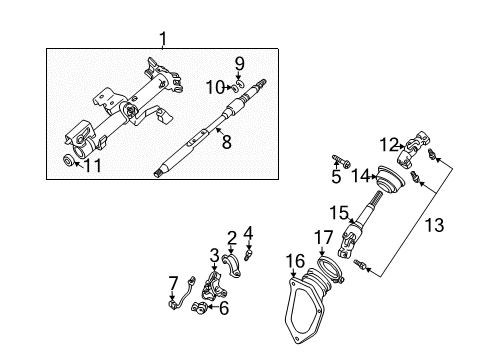 2003 Toyota Camry Steering Column, Steering Wheel & Trim Upper Shaft Diagram for 45210-33070