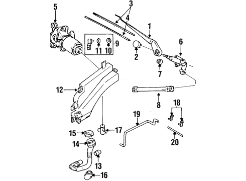 1993 Isuzu Trooper Wiper & Washer Components Motor Assembly Front Diagram for 8-97360-030-0