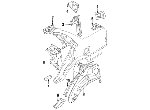 1990 Toyota Corolla Quarter Panel - Inner Components Wheelhouse Diagram for 61607-12913